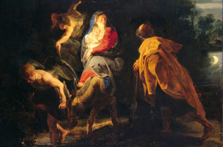 Huida a Egipto, Rubens. 1614. Museo de Kassel, Alemania. Óleo sobre tabla (53 x 40,5 cm).