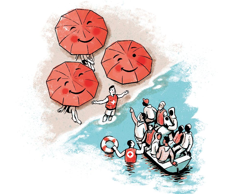 Please, smile at strangers (por favor, sonría a los extranjeros). Ilustración. José Miguel de la Peña