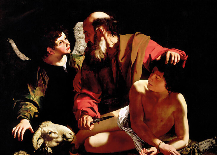 El sacrificio de Isaac, Caravaggio, alrededor de 1598, Princeton, colección privada Piasecka-Johnson