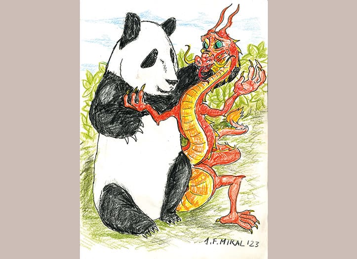 Panda y dragón. Ilustración: Juan Francisco Miral.