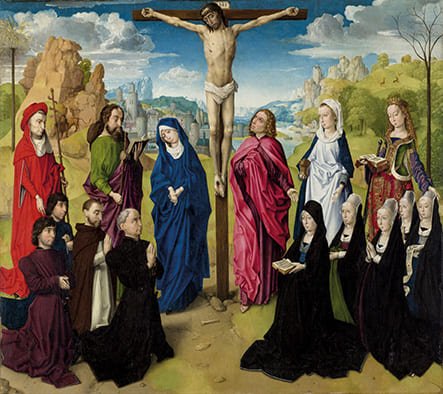 Calvario con santos y donantes, Seguidor de Goes, hacia 1475, Hugo Van Der. Museo del Prado.