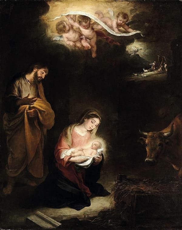 Bartolomé E. Murillo. Natividad con anuncio a los pastores (h 1655) (detalle).