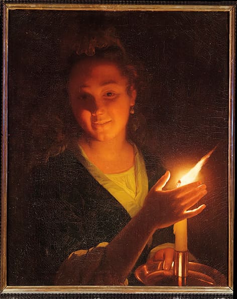 Mujer con vela, (sin fecha) Godfried SCHALCKEN (1643–1706), pintor holandés conocido por el frecuente uso en su pintura de la iluminación artificial, interesado en la captación de los efectos de luz sobre la materia.