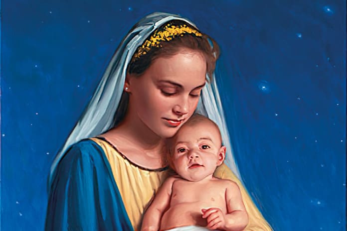 Nuestra Señora de la Cruz del Sur abrazando al Niño, cuadro de Paul Newton que simboliza esperanza y amor maternal