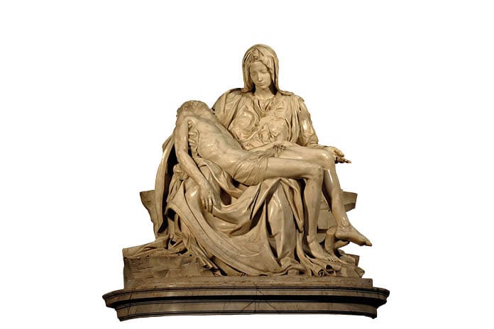 Pietà de Miguel Ángel mostrando a la Virgen María sosteniendo el cuerpo de Cristo, obra maestra de la escultura renacentista