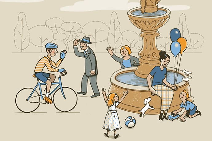 Ilustración de un bosque metafórico que representa la convivencia y la importancia del respeto como agua que lo nutre.