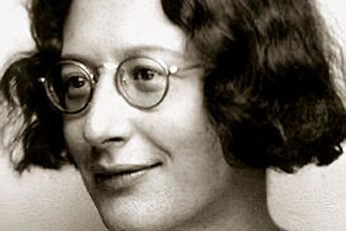 Retrato de Simone Weil, filósofa francesa conocida por su búsqueda espiritual y su compromiso social.