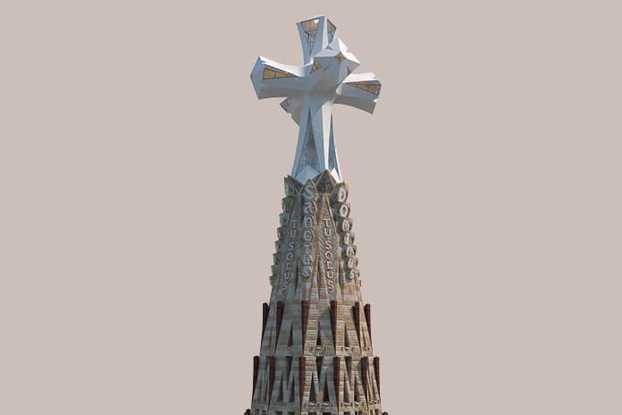 Recreación de la torre de Jesucristo en la Sagrada Familia diseñada por Antoni Gaudí