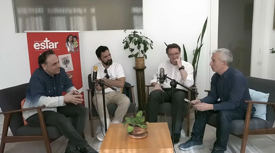 Javier Lorenzo, Javier Segura, David Santafé y Javier F. Lorca durante la charla sobre musicales y evangelización