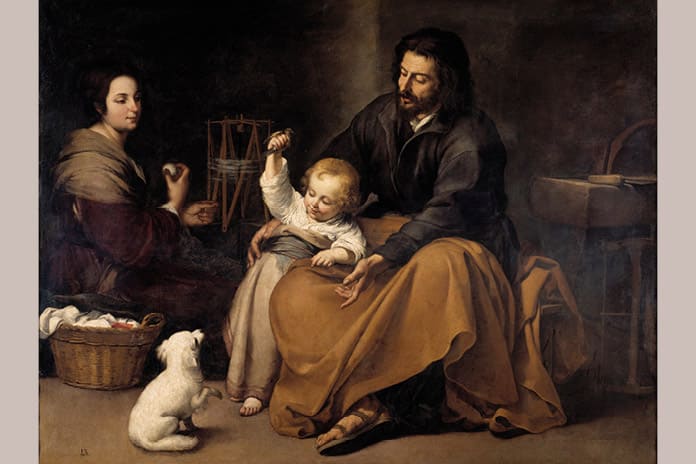 Pintura de la Sagrada Familia del Pajarito por Bartolomé Esteban Murillo, dominio público