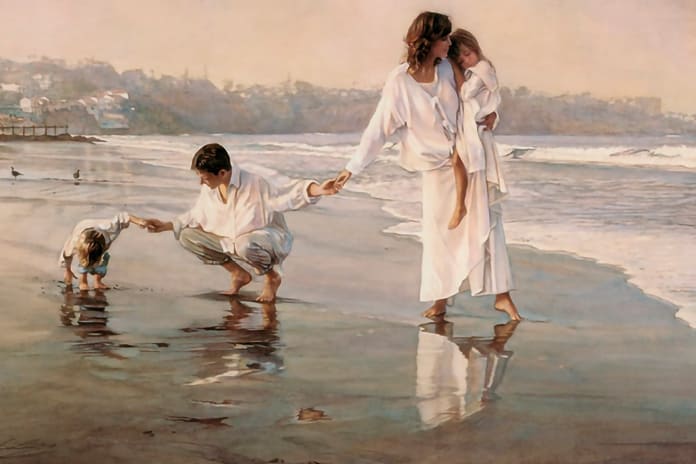 Cuadro Mantener la familia unida, acuarela de Steve Hanks