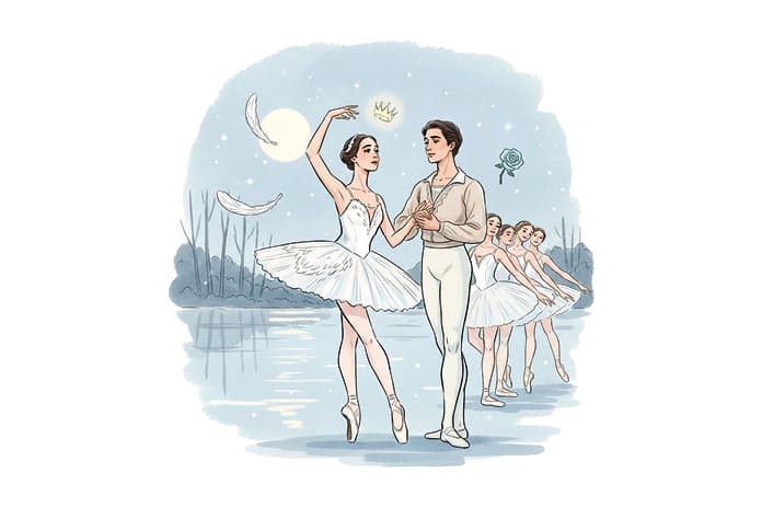 Ilustración digital del ballet El lago de los cisnes